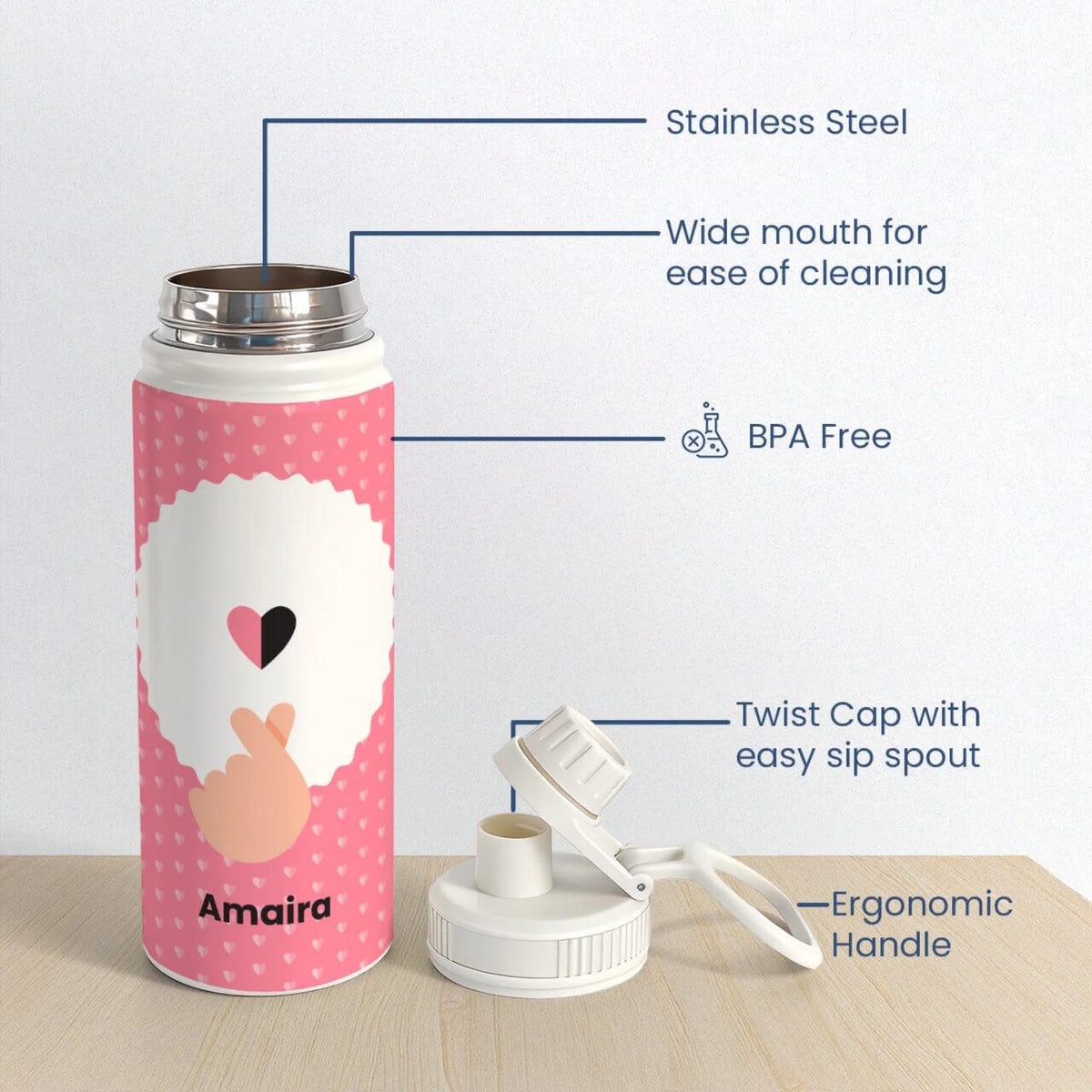 Personalised Pop Heart Water Bottle (Hydro) 600 ML - image 6