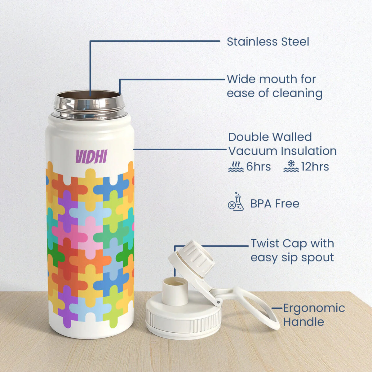 Personalised Puzzle Pop Insulated Water Bottle (Hydro) 600 ML - image 6