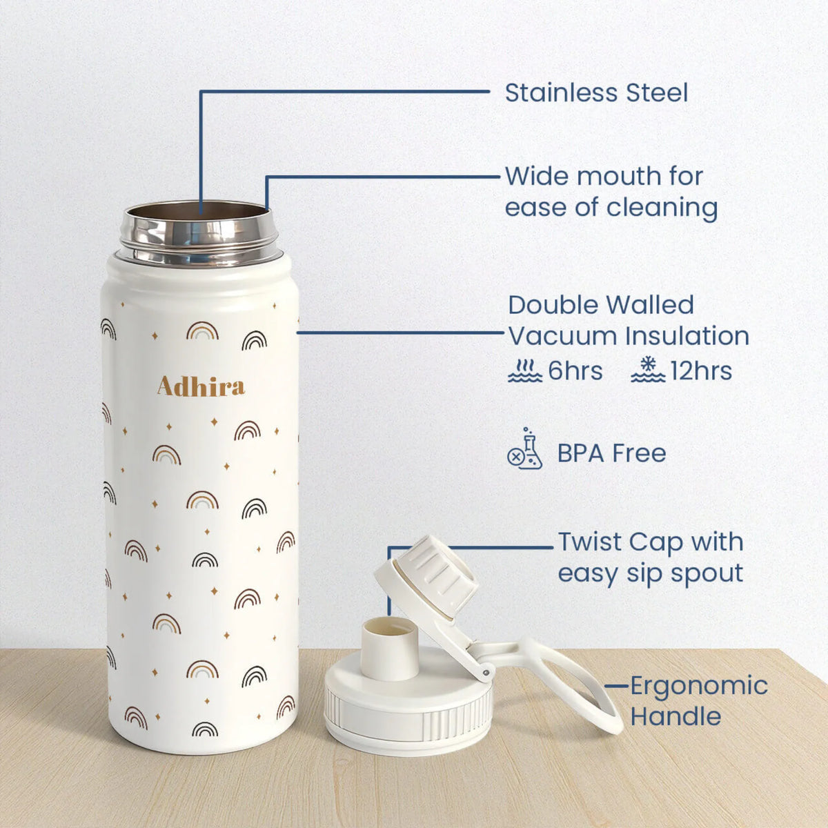 Personalised Rainbow Fun Insulated Water Bottle (Hydro) 600 ML - image 6