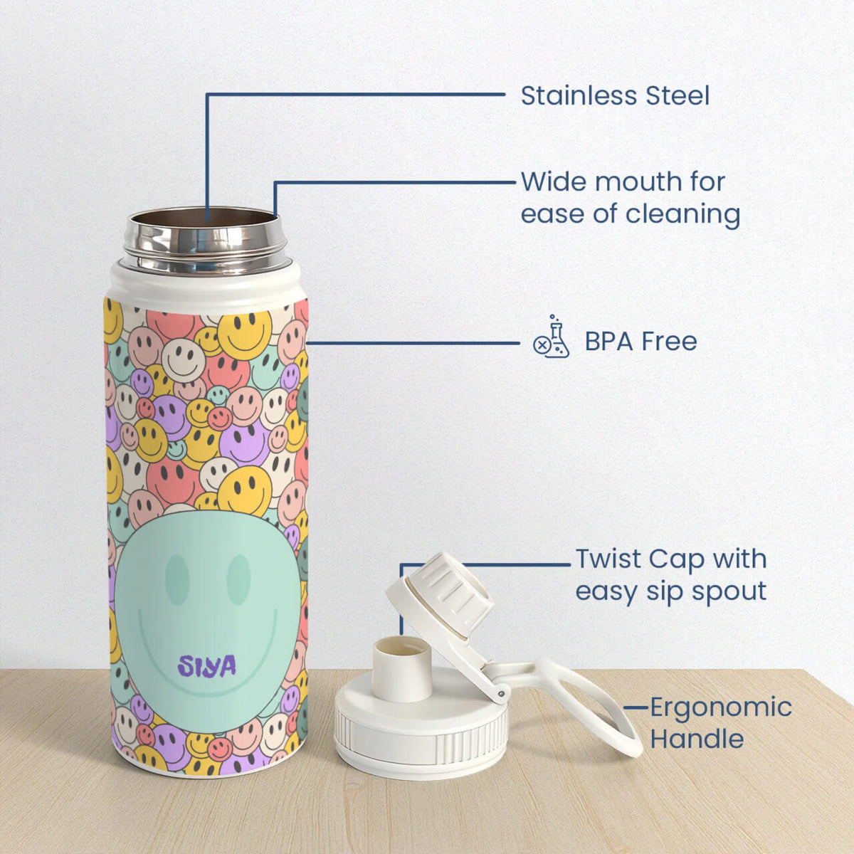 Personalised Smiley Day Water Bottle (Hydro) 600 ML - image 6