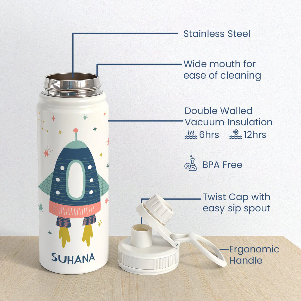Personalised Space Explorer Insulated Water Bottle (Hydro) 600 ML - image 6