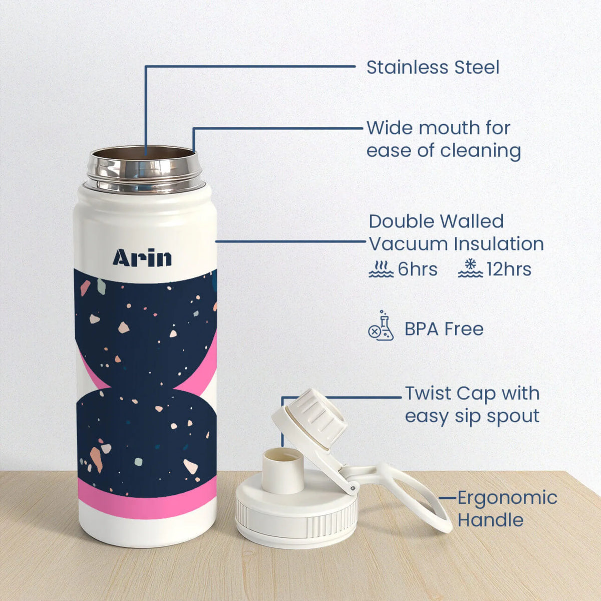 Personalised Terrazzo Pop Insulated Water Bottle (Hydro) 600 ML - image 6