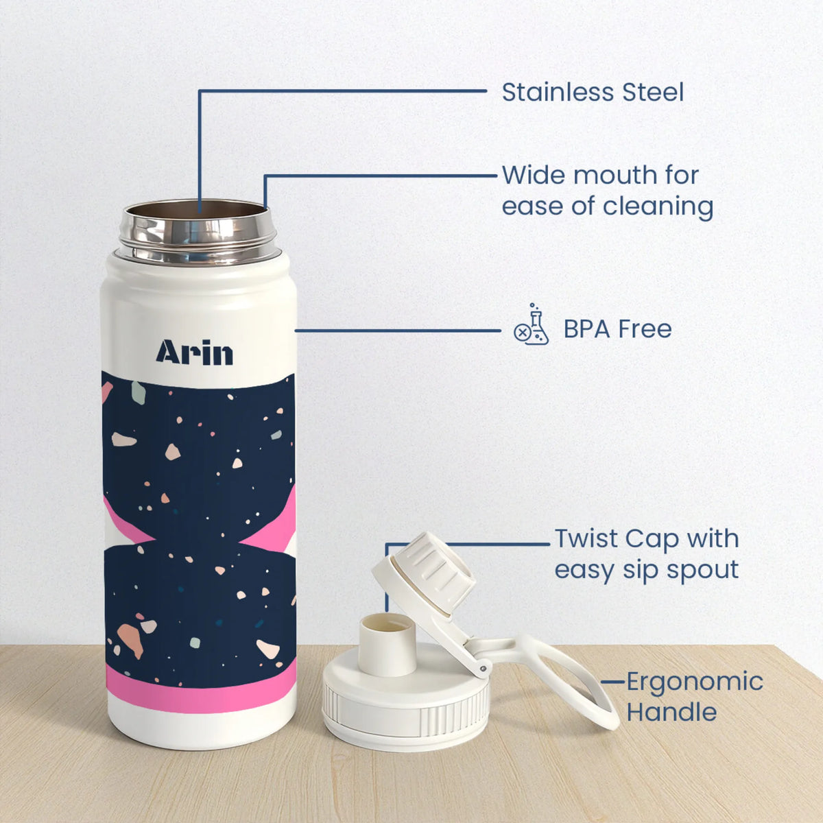 Personalised Terrazzo Pop Water Bottle (Hydro) 600 ML - image 6