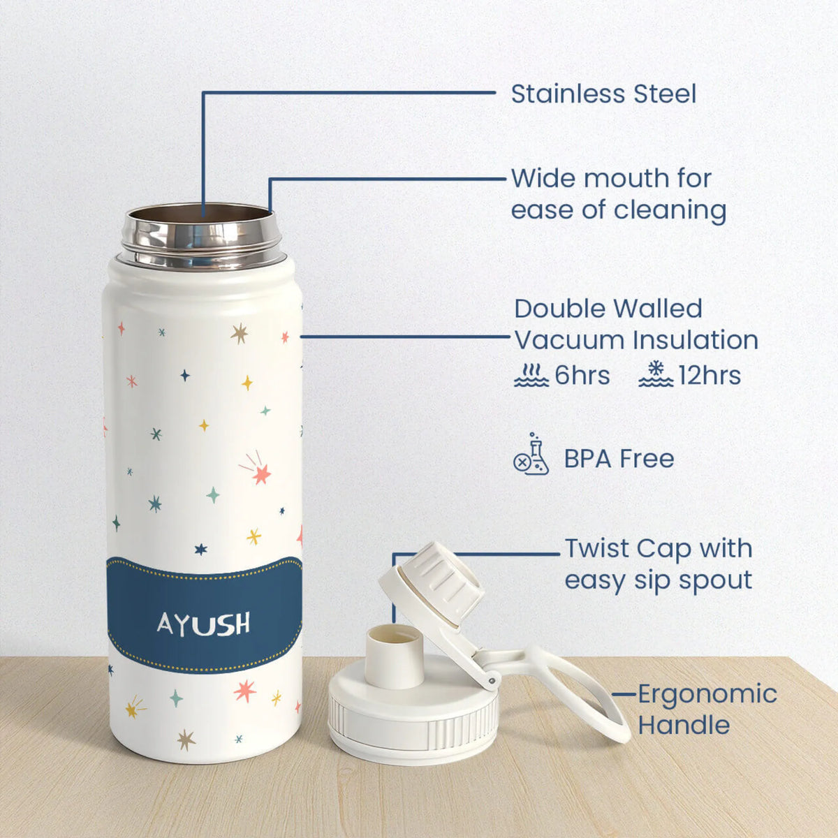 Personalised Twinkling Stars Insulated Water Bottle (Hydro) 600 ML - image 6