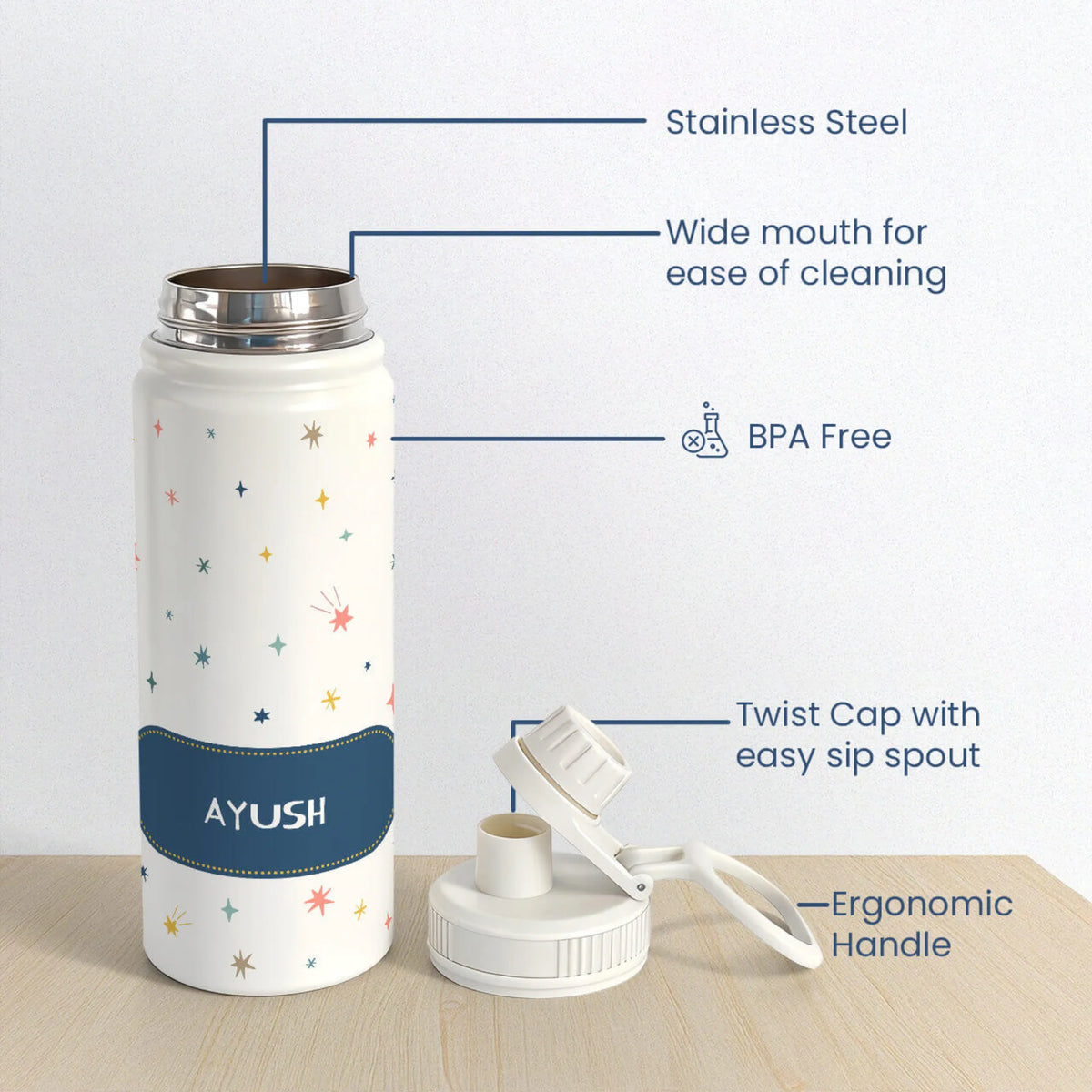 Personalised Twinkling Stars Water Bottle (Hydro) 600 ML - image 6