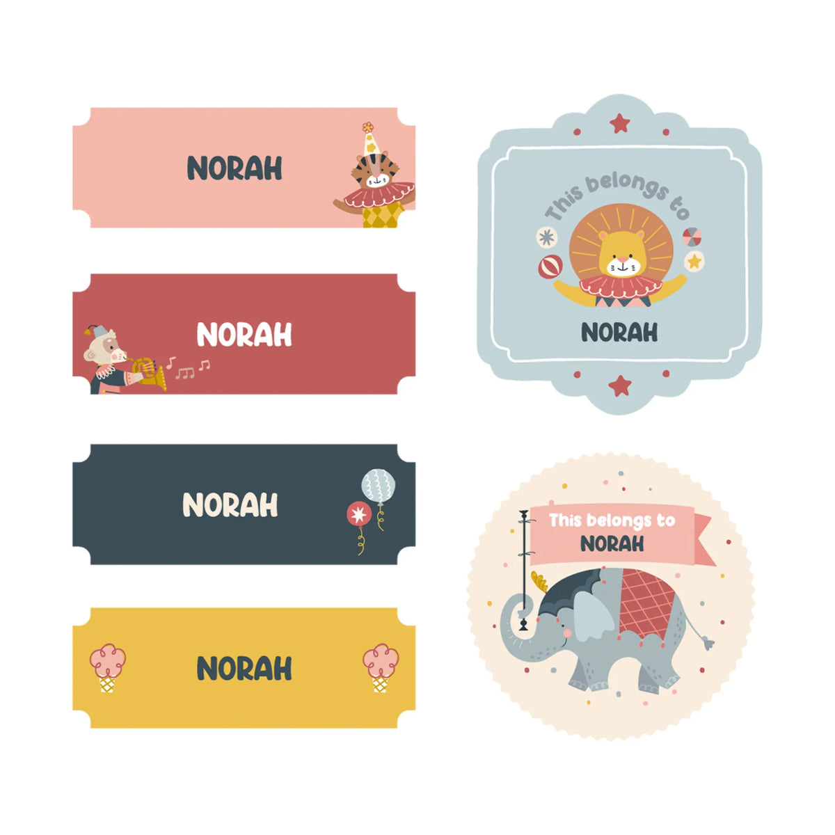 Personalised Animal Circus Iron-On Name Labels for Clothes - image 1