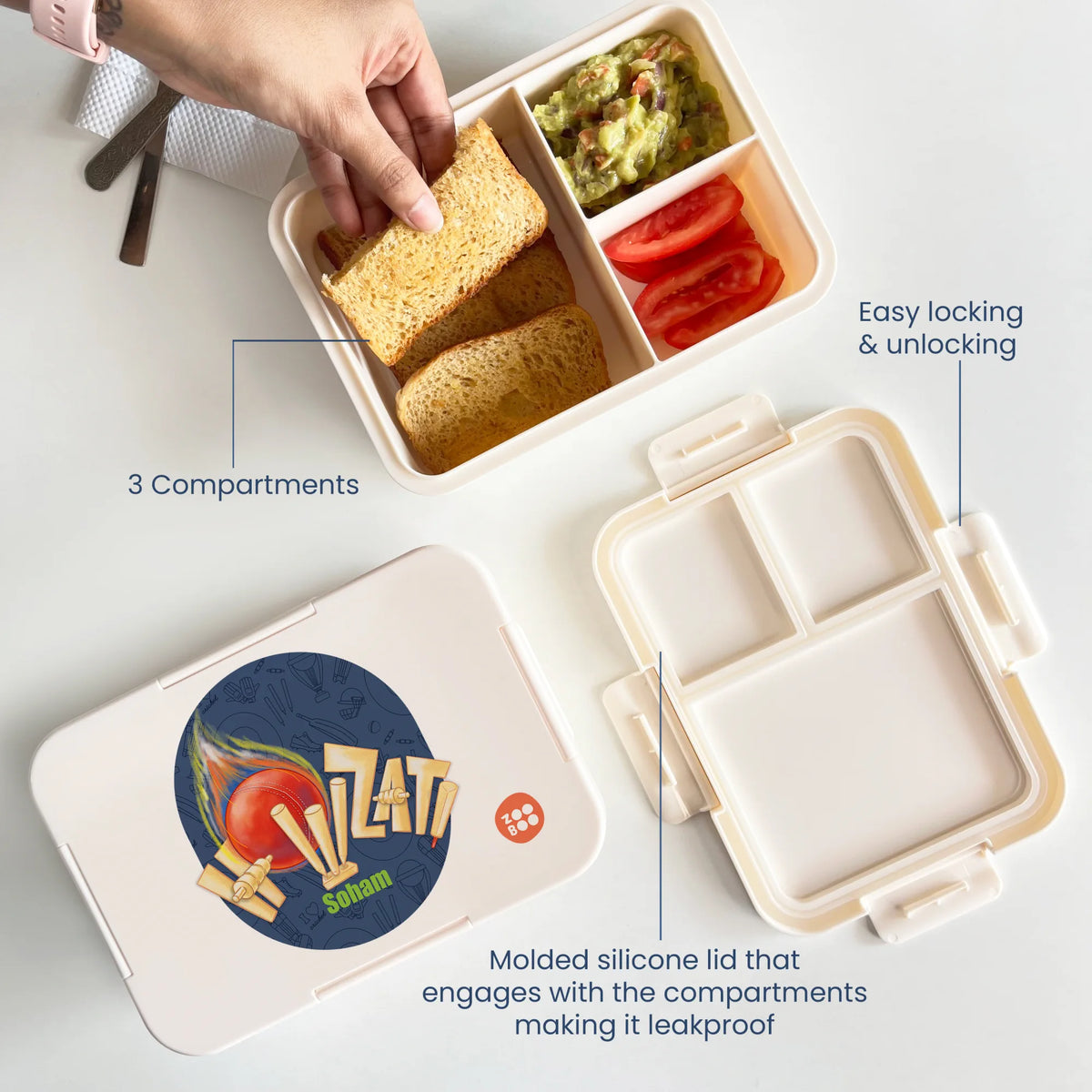 Personalised Cricket Buzz Bento Lunch Box for Kids - image 3