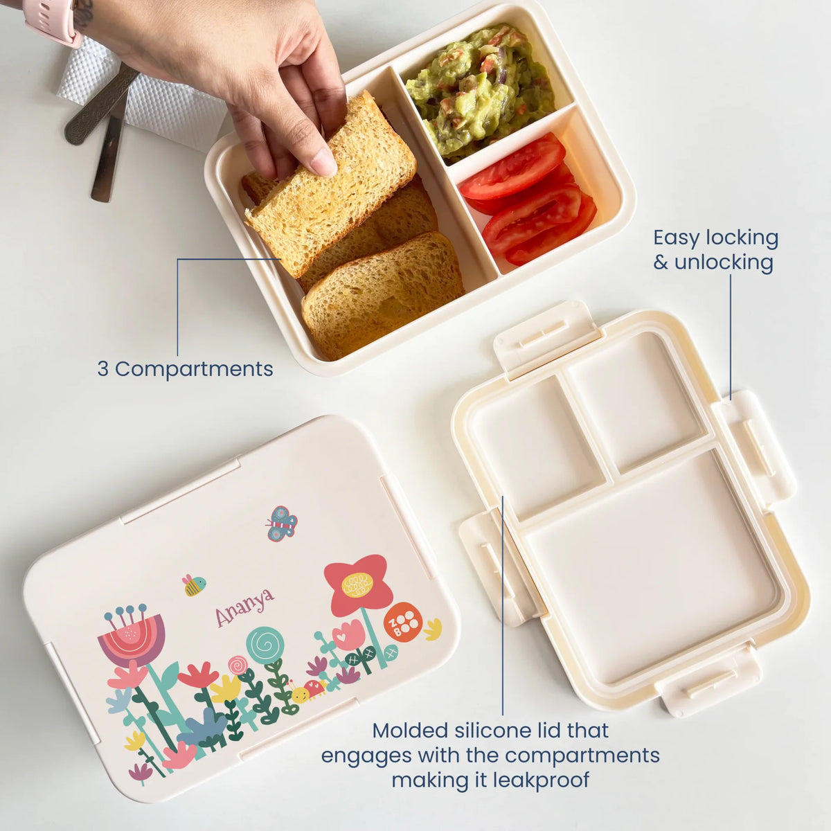 Personalised Flower Power Bento Lunch Box for Kids - image 3