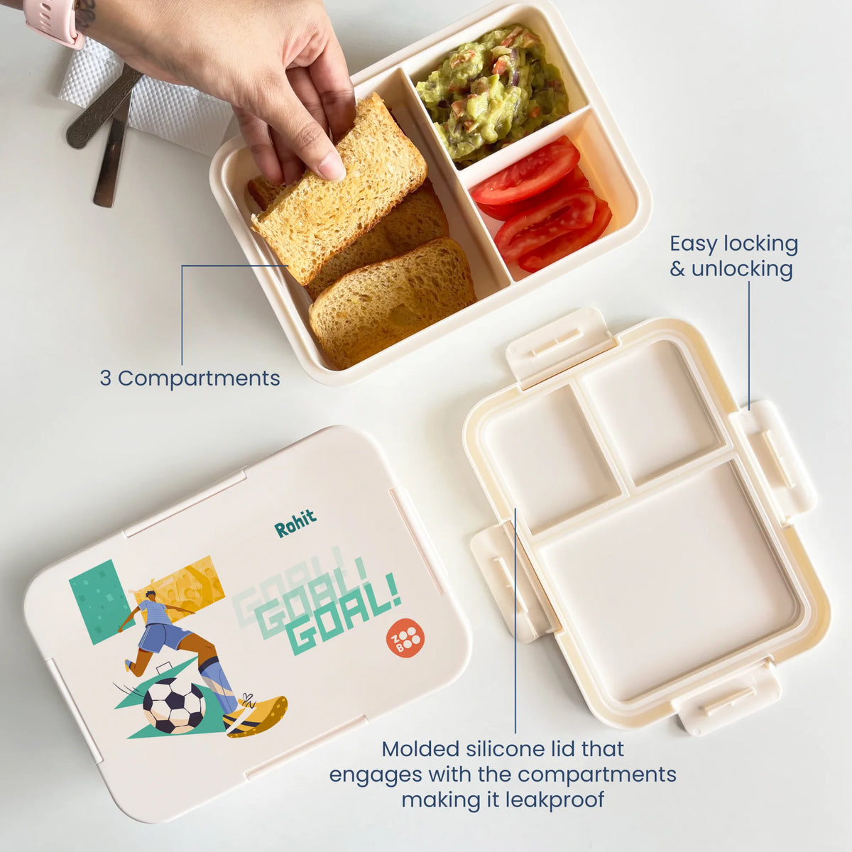 Personalised Football Goals Boy Bento Lunch Box for Kids - image 3
