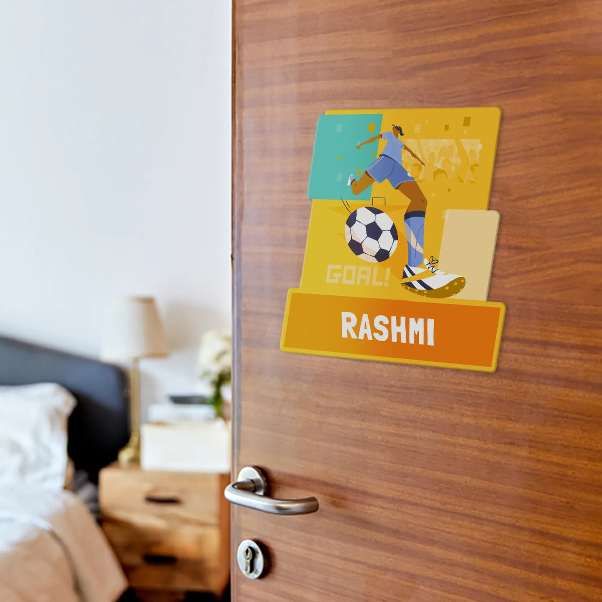 Personalised Football Goals Girl Name Plate for Kids Room - image 2