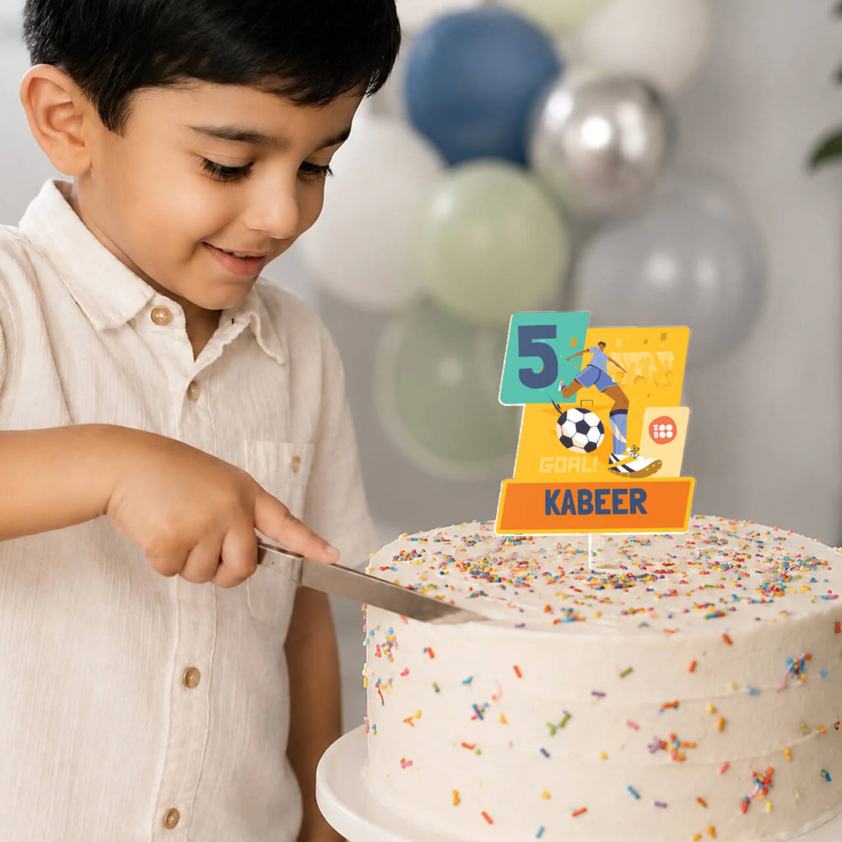 Personalised Football Goals Boy Birthday Cake Topper – image 3