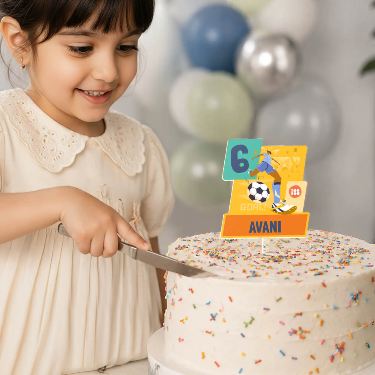 Personalised Football Goals Girl Birthday Cake Topper – image 3
