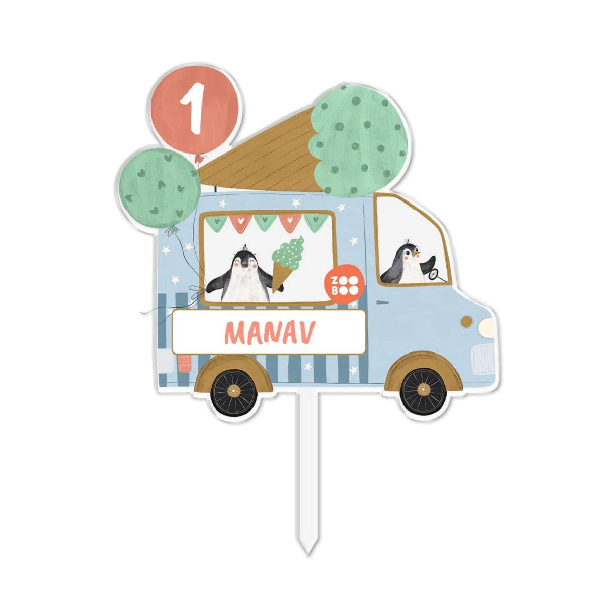 Personalised Ice Cream Fun Birthday Cake Topper
