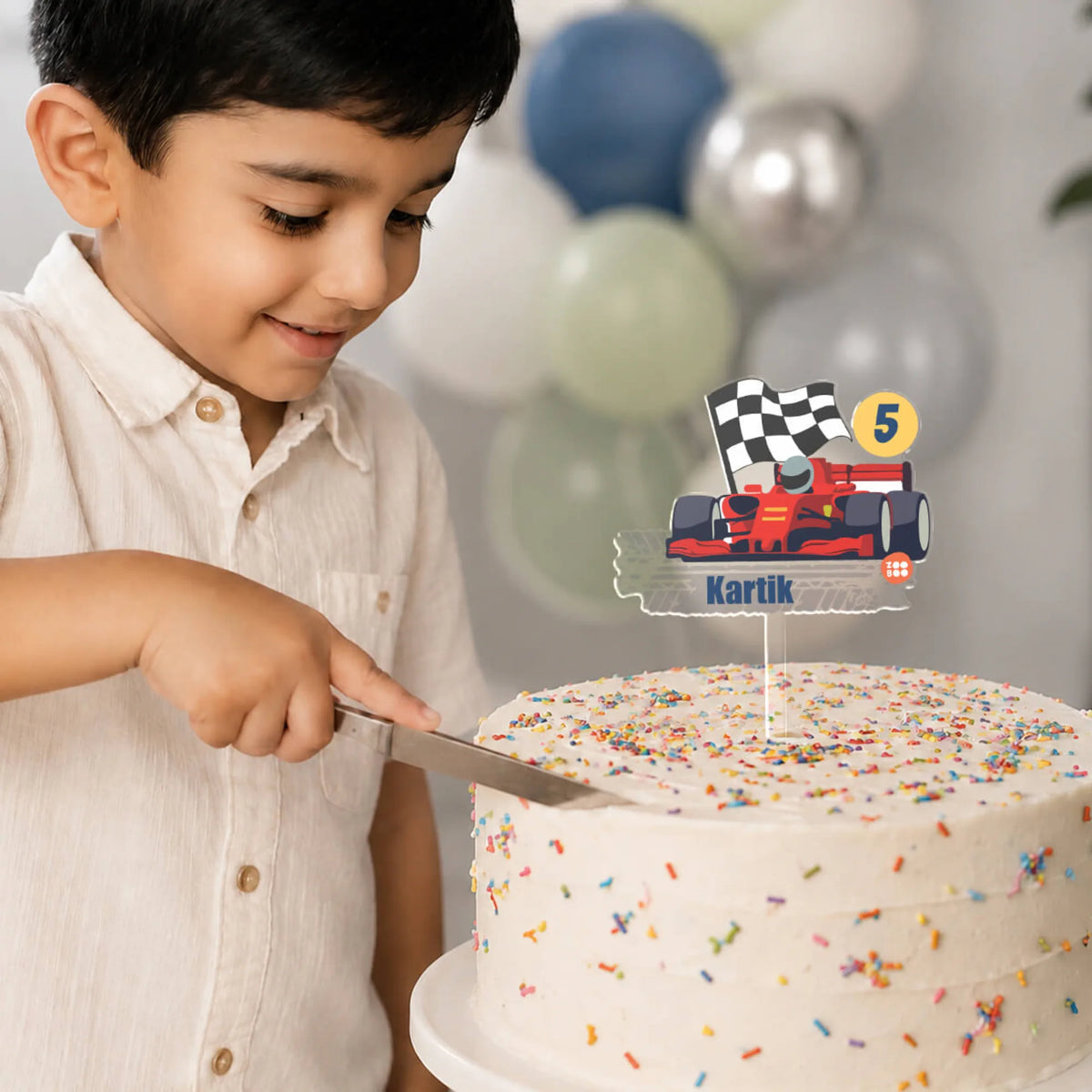 Personalised Racing Car Birthday Cake Topper – image 3