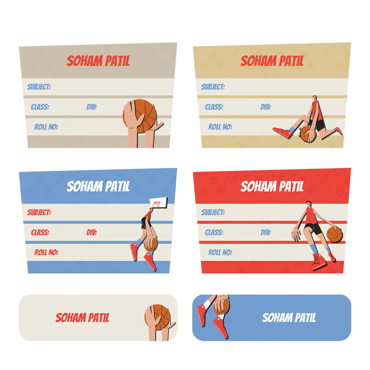 Personalised Basketball Fever Boy Name Slips for School Books (Set of 24) - image 1