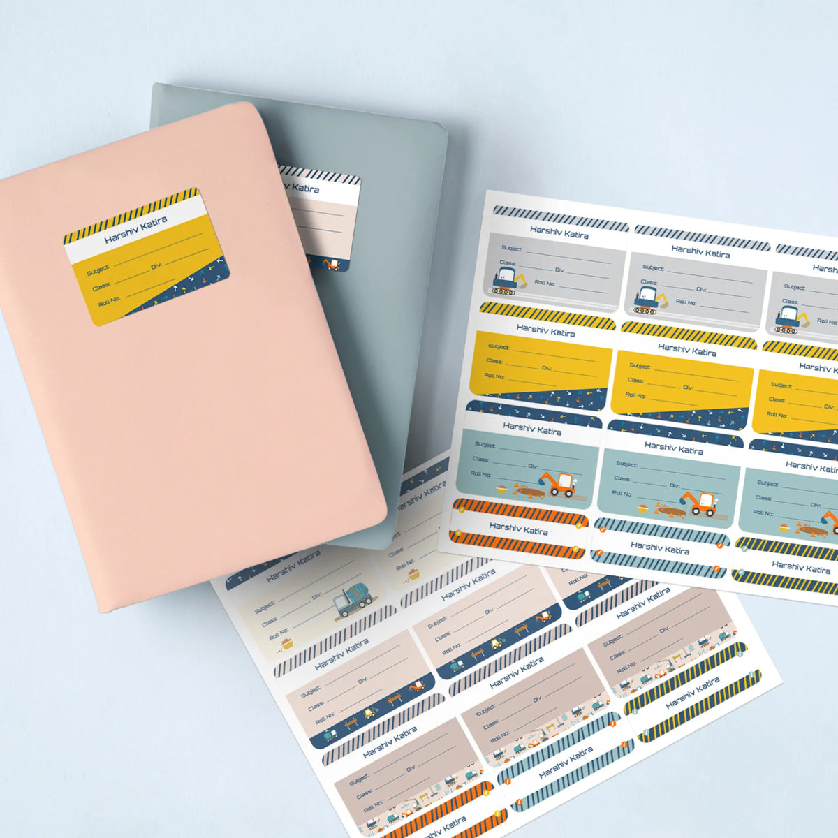 Personalised Construction Site Name Slips for School Books (Set of 24) - image 2