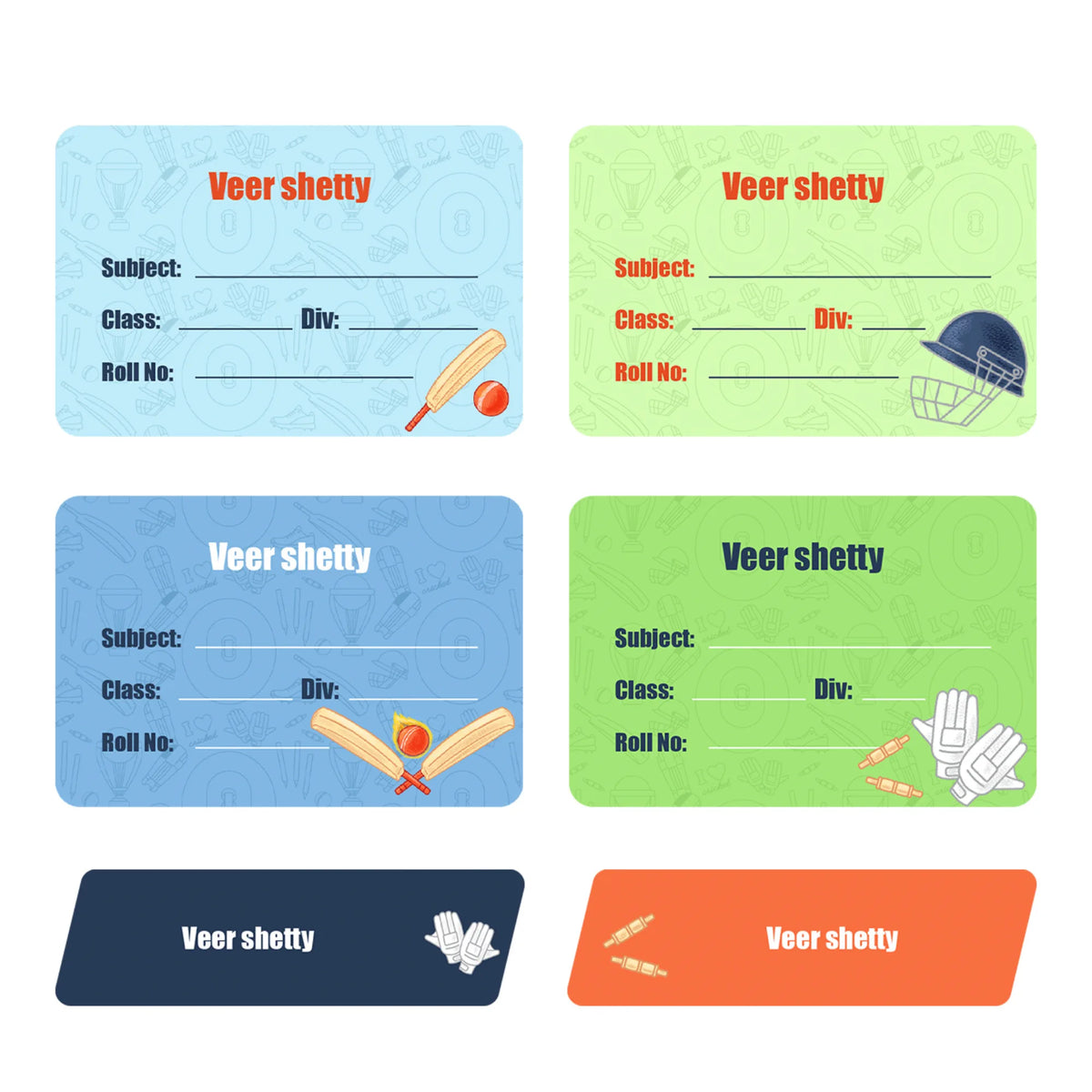 Personalised Cricket Buzz Name Slips for School Books (Set of 24) - image 1