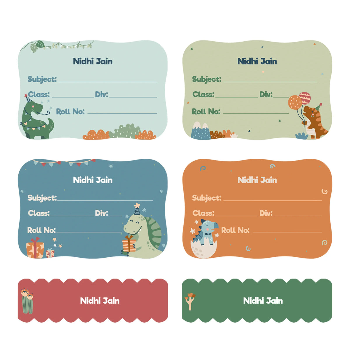 Personalised Dino Party Name Slips for School Books (Set of 24) - image 1