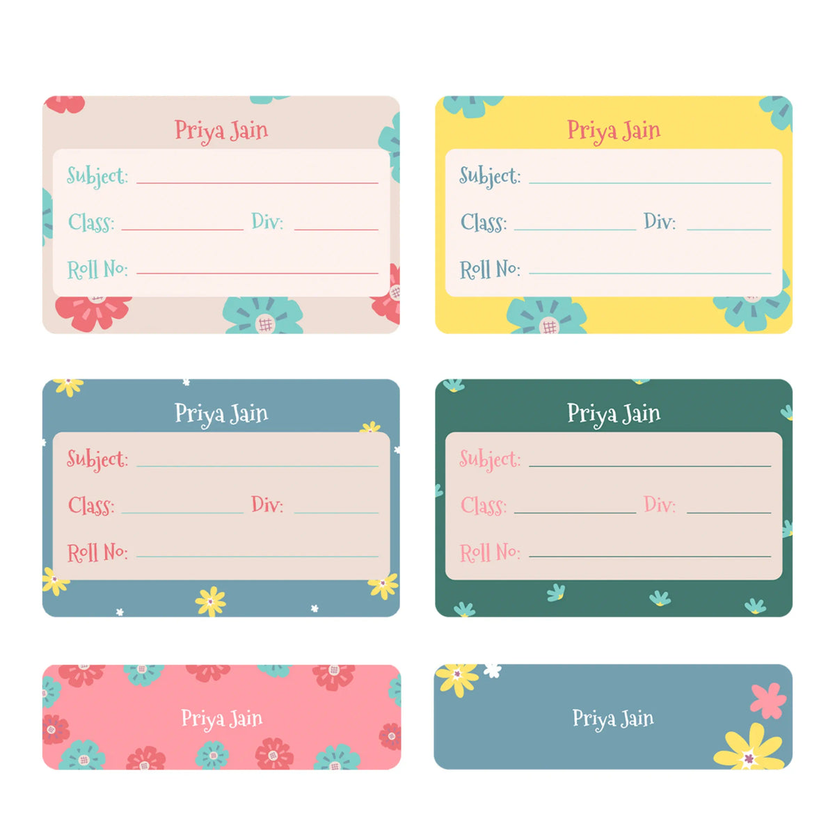 Personalised Flower Power Name Slips for School Books (Set of 24) - image 1