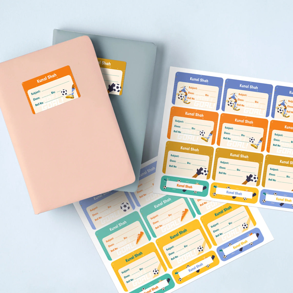 Personalised Football Goals Boy Name Slips for School Books (Set of 24) - image 2