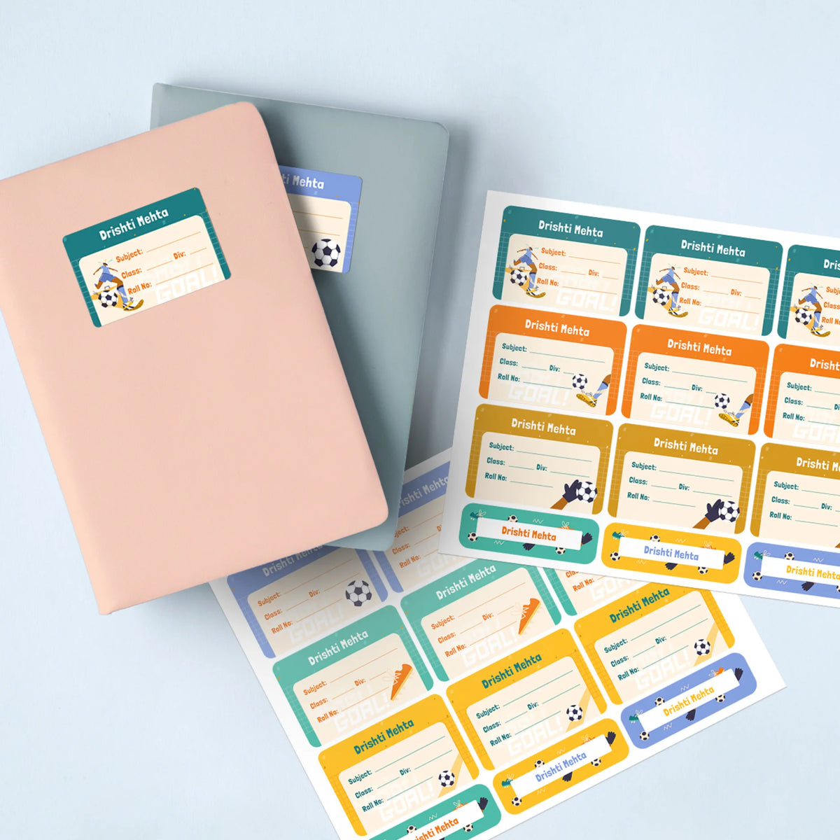 Personalised Football Goals Girl Name Slips for School Books (Set of 24) - image 2