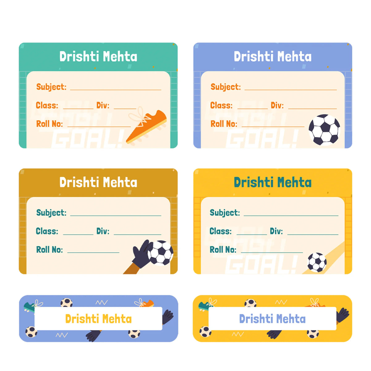 Personalised Football Goals Girl Name Slips for School Books (Set of 24) - image 1