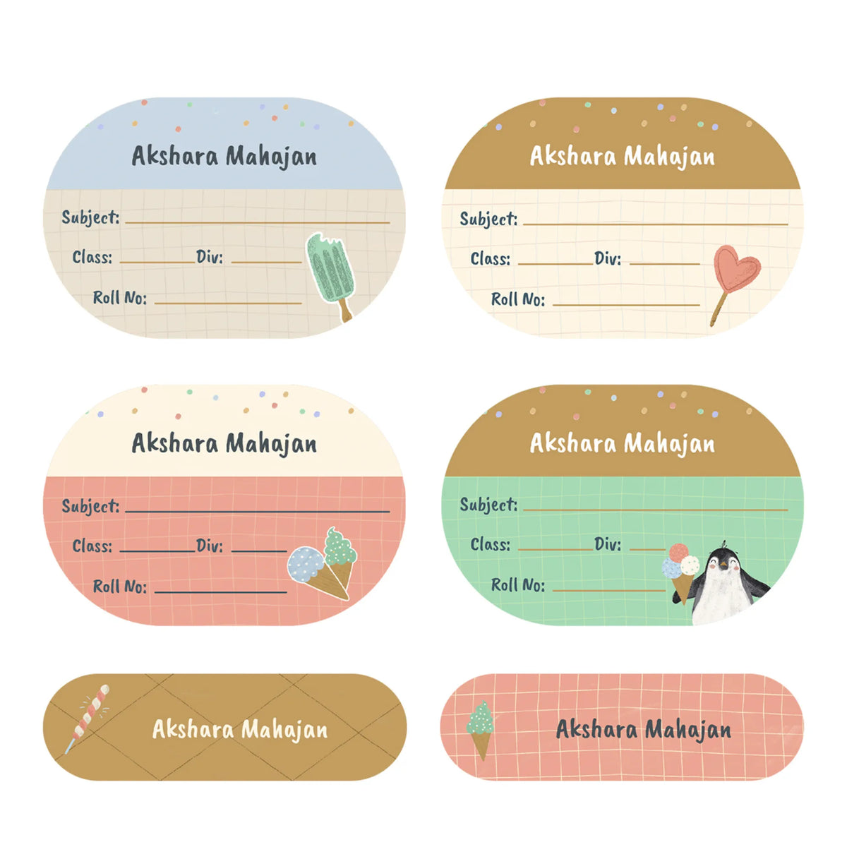 Personalised Ice Cream Fun Name Slips for School Books (Set of 24) - image 1