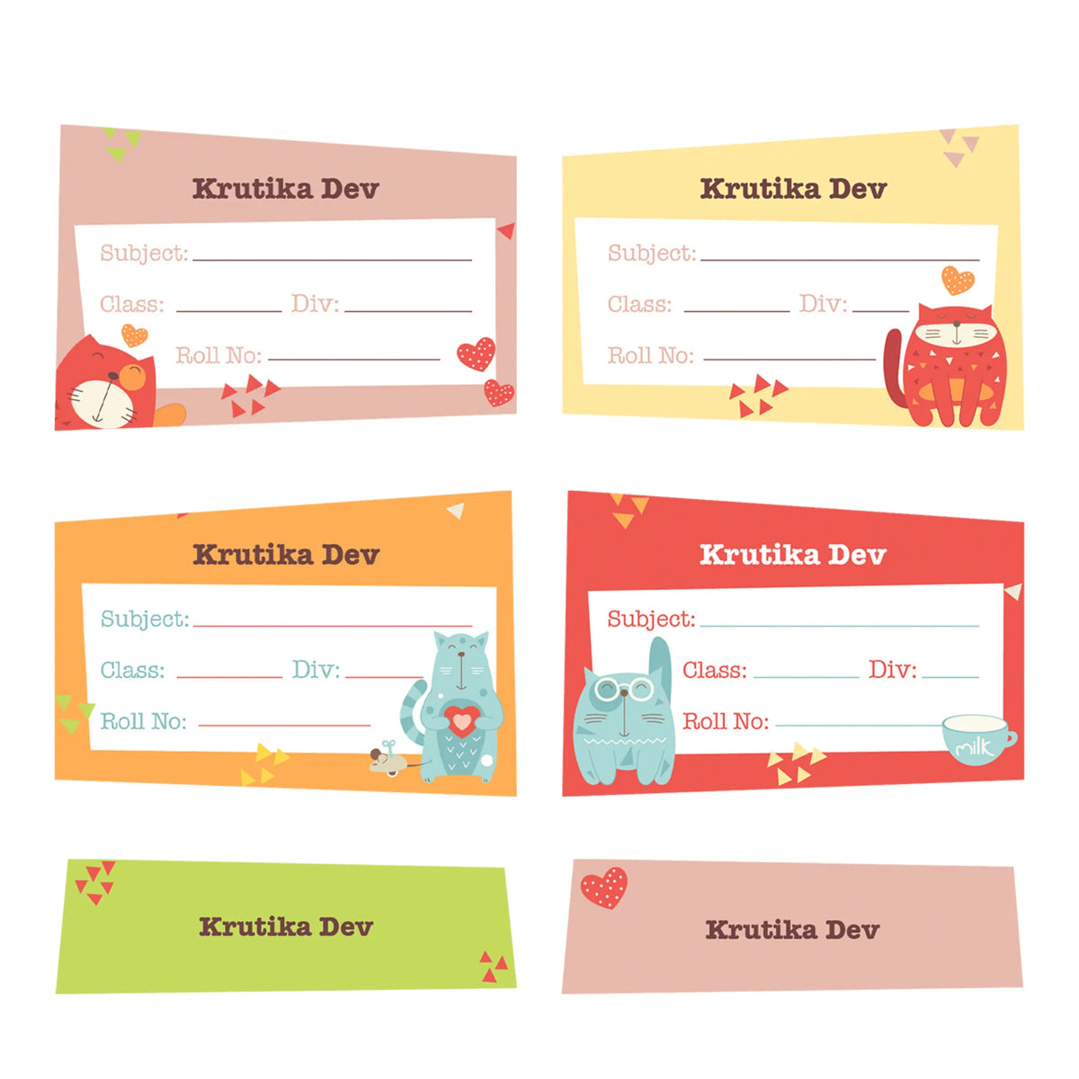 Personalised Kitty Cat Name Slips for School Books (Set of 24) - image 1