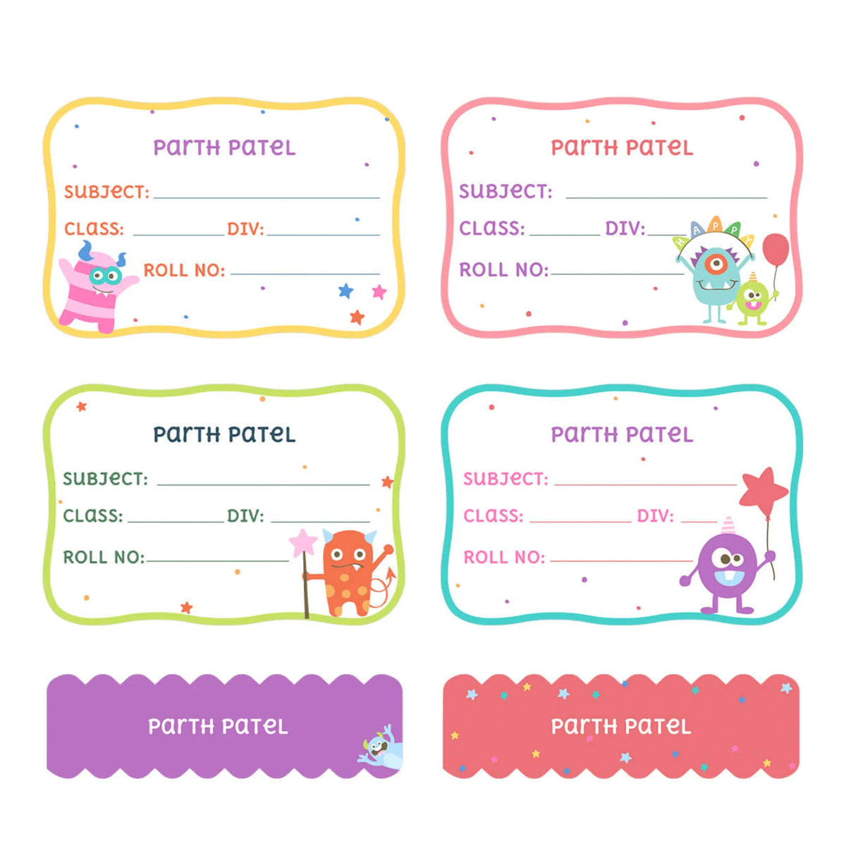 Personalised Monster Party Name Slips for School Books (Set of 24) - image 1