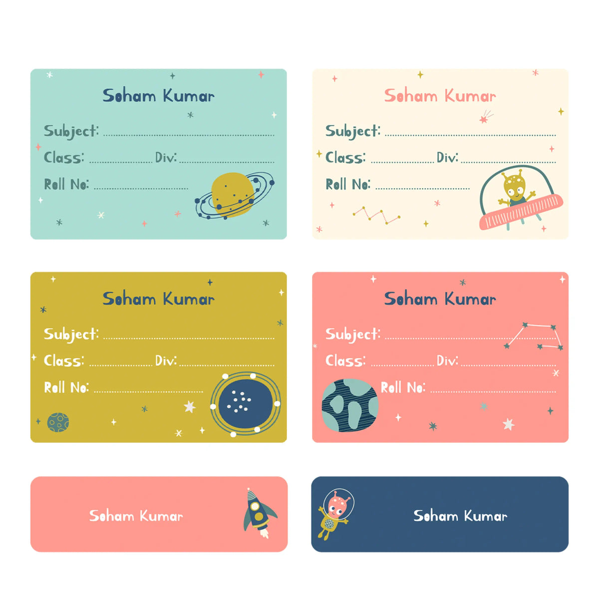 Personalised Space Explorer Name Slips for School Books (Set of 24) - image 1