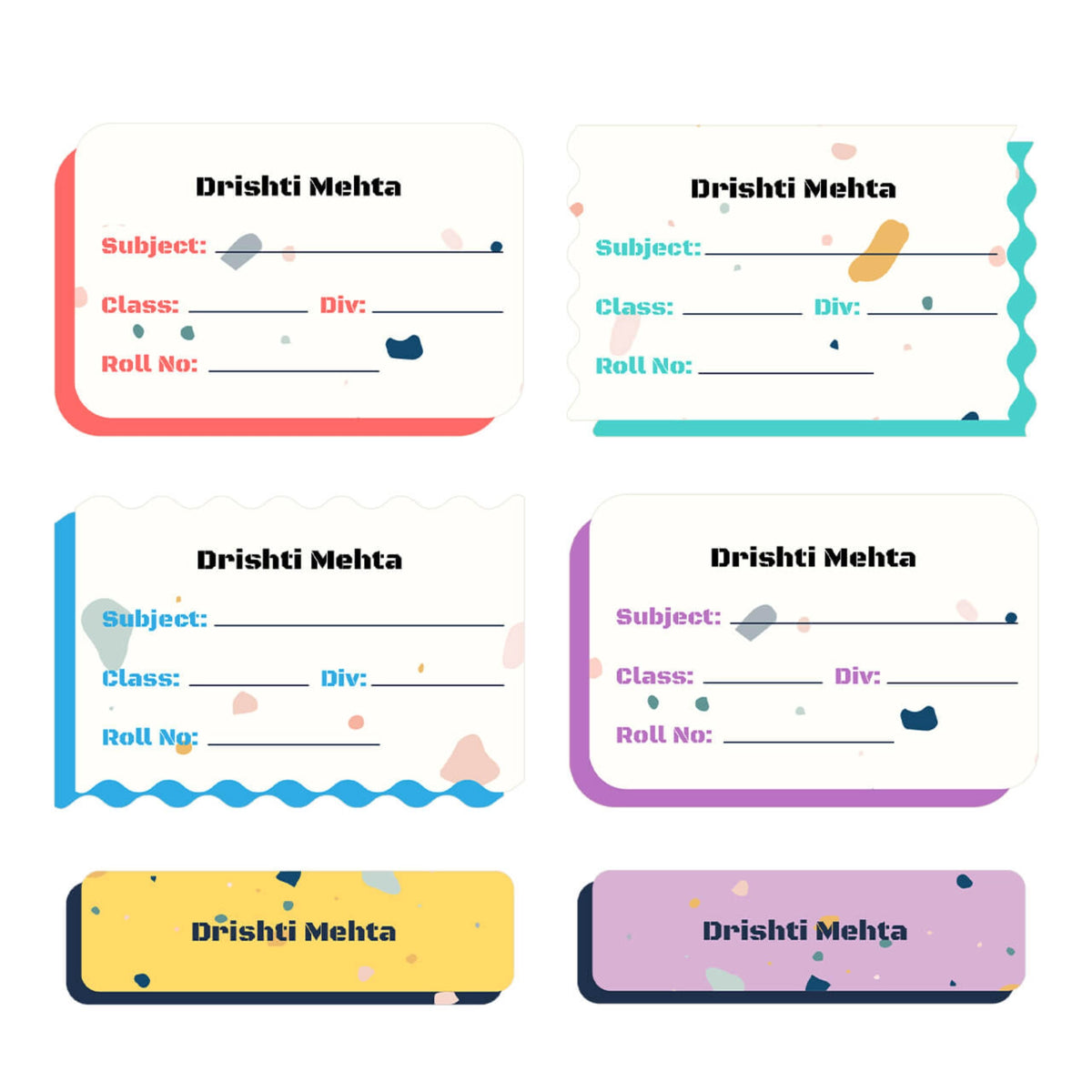 Personalised Terrazzo Pop Name Slips for School Books (Set of 24) - image 1