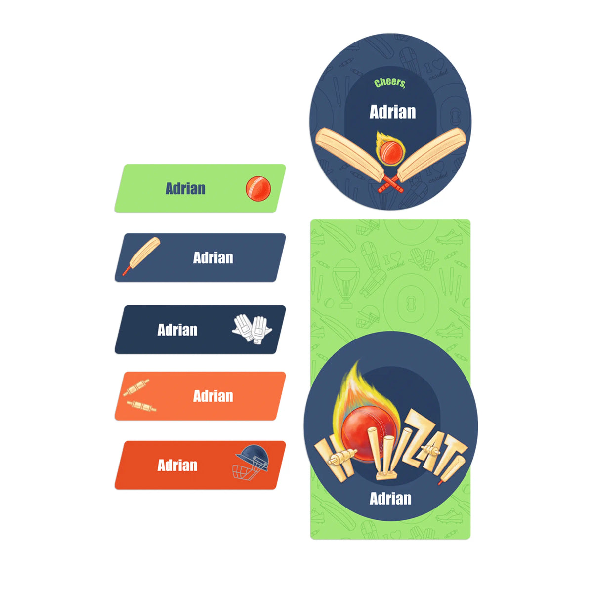 Personalised Cricket Buzz Name Stickers for Kids (Set of 40) - image 1