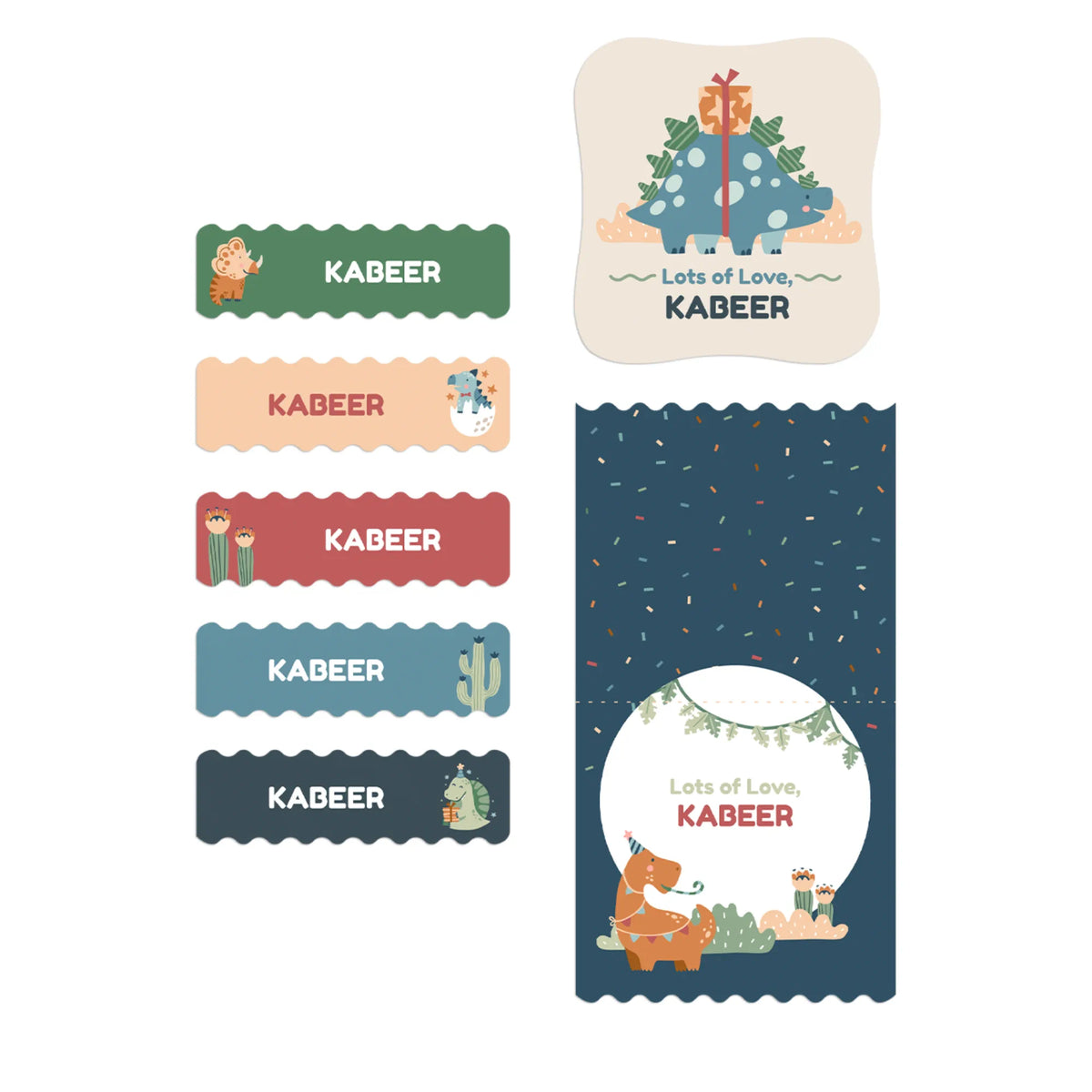 Personalised Dino Party Name Stickers for Kids (Set of 40) - image 1