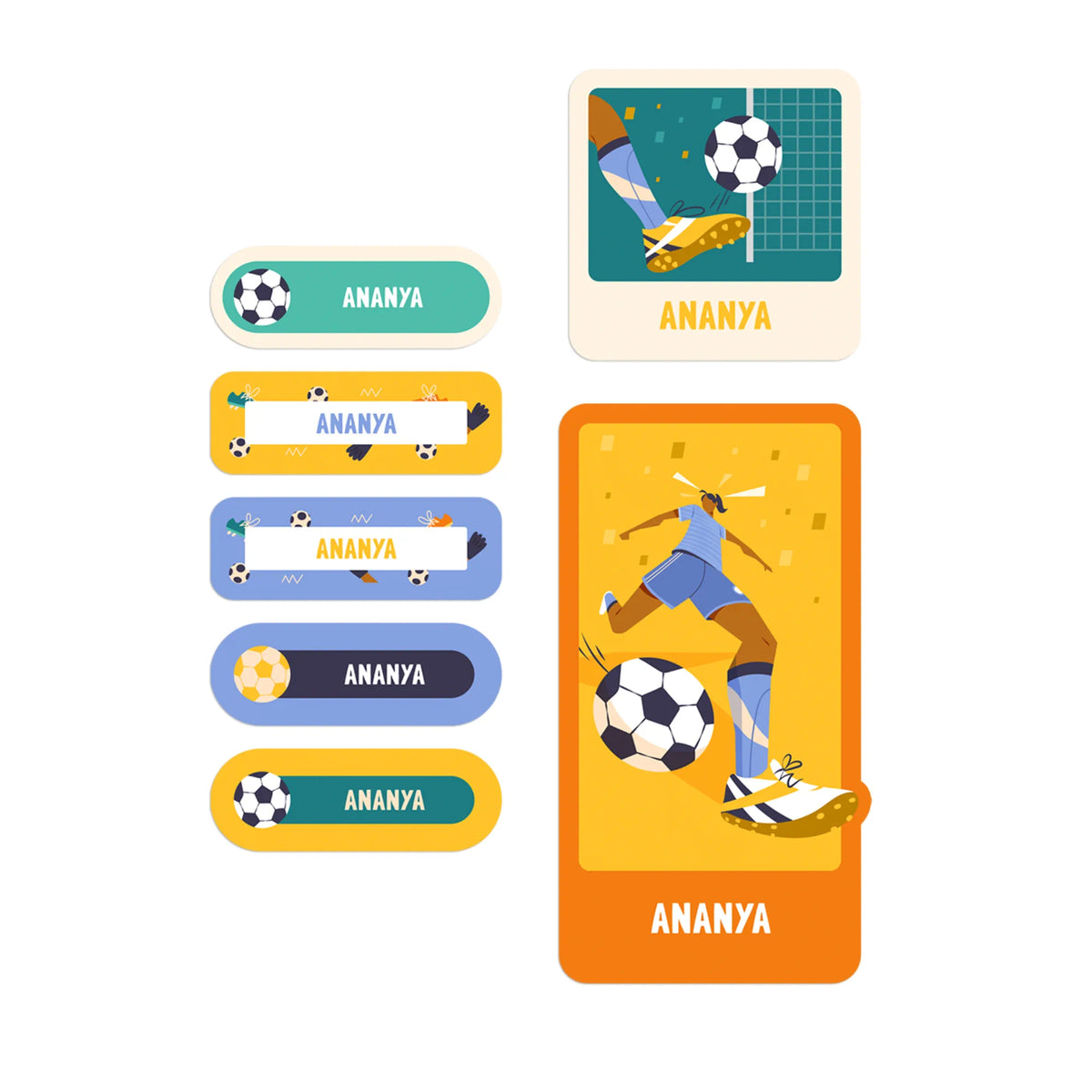Personalised Football Goals Girl Name Stickers for Kids (Set of 40) - image 1