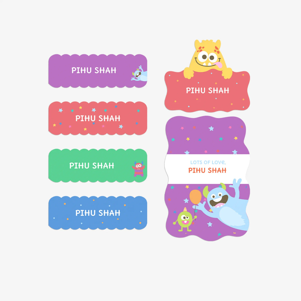 Personalised Monster Party Name Stickers for Kids (Set of 40) - image 1