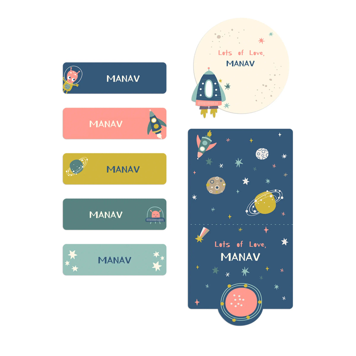 Personalised Space Explorer Name Stickers for Kids (Set of 40) - image 1