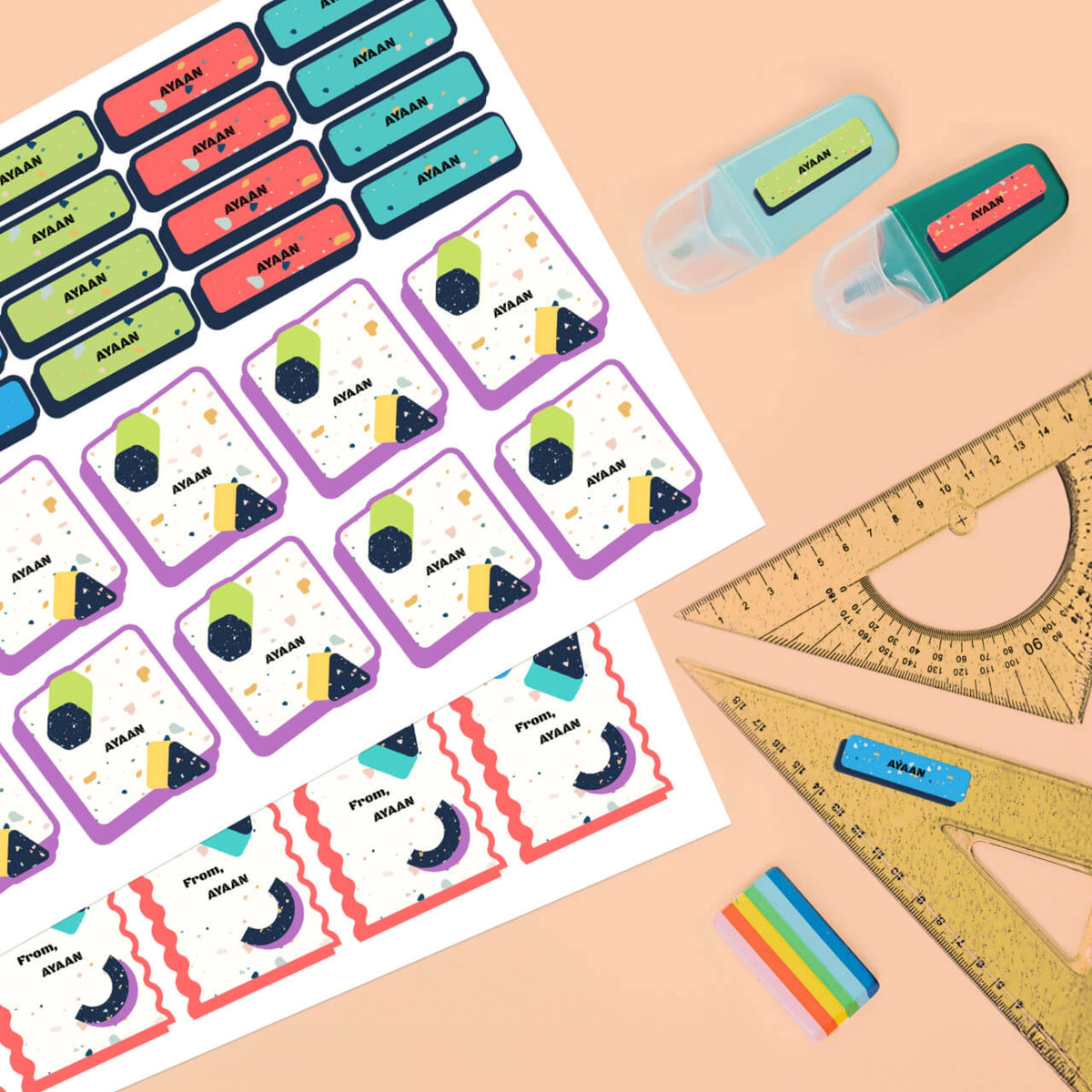 Personalised Terrazzo Pop Name Stickers for Kids (Set of 40) - image 5