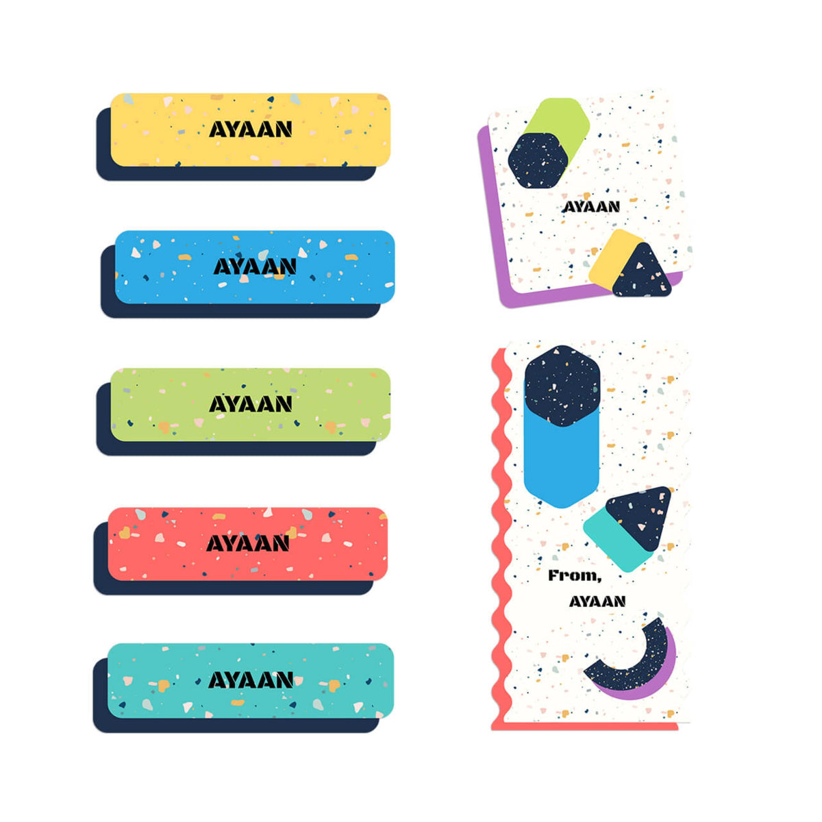 Personalised Terrazzo Pop Name Stickers for Kids (Set of 40) - image 1